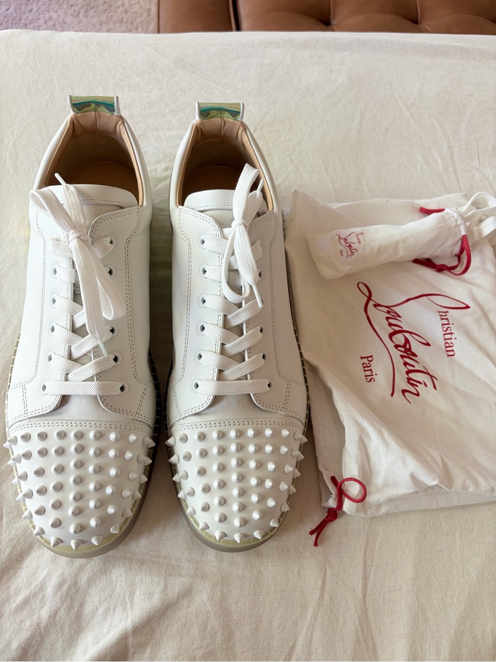 Christian Louboutin White Leather Spike-Toe Sneakers